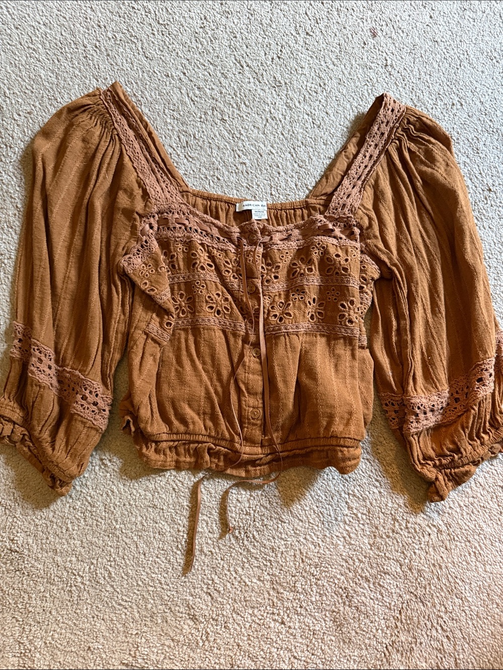 American Eagle Outfitters Rust Brown Crochet Blouse